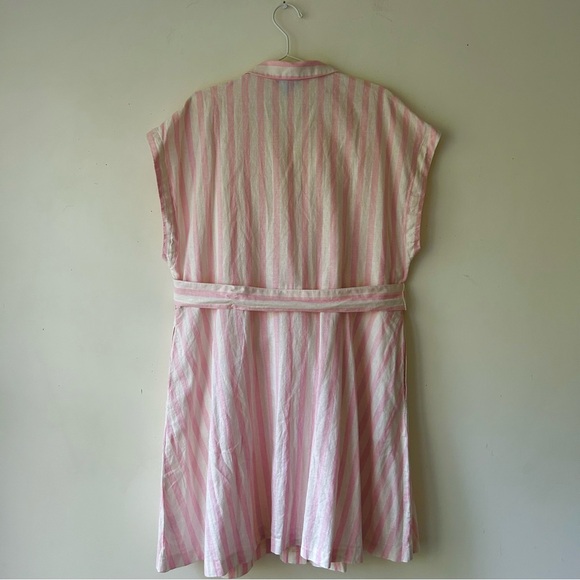 DRAPER JAMES Trisha Linen Belted Shirtdress in Light Pink Cabana Stripe, Plus 2X - Picture 7 of 9